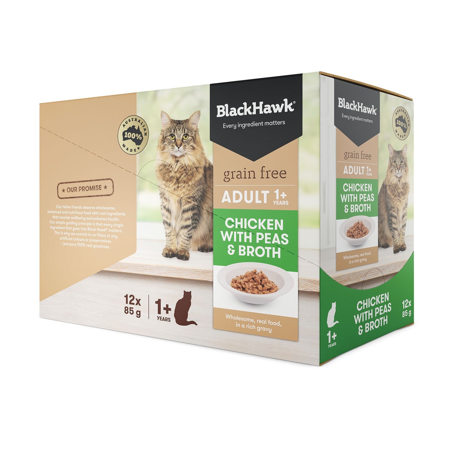 Pack of BLACK HAWK FELINE ADULT CHICKEN 85GX12