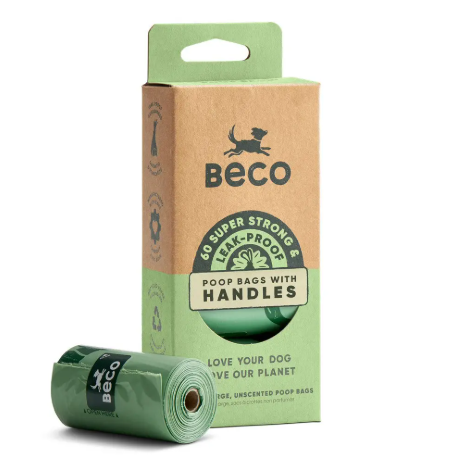 BECO POOP BAGS UNSCENTED WITH HANDLES 60PK