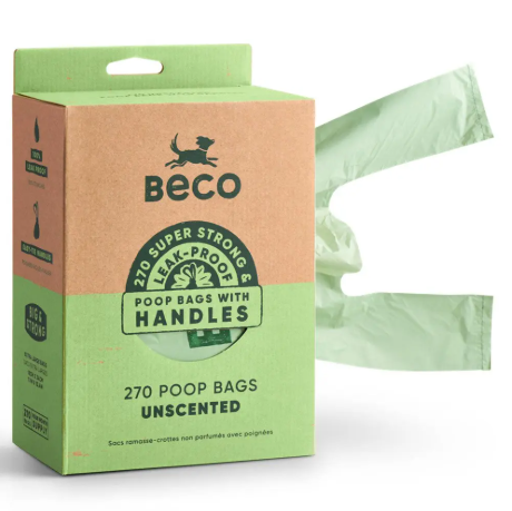 BECO POOP BAGS UNSCENTED WITH HANDLES 270PK