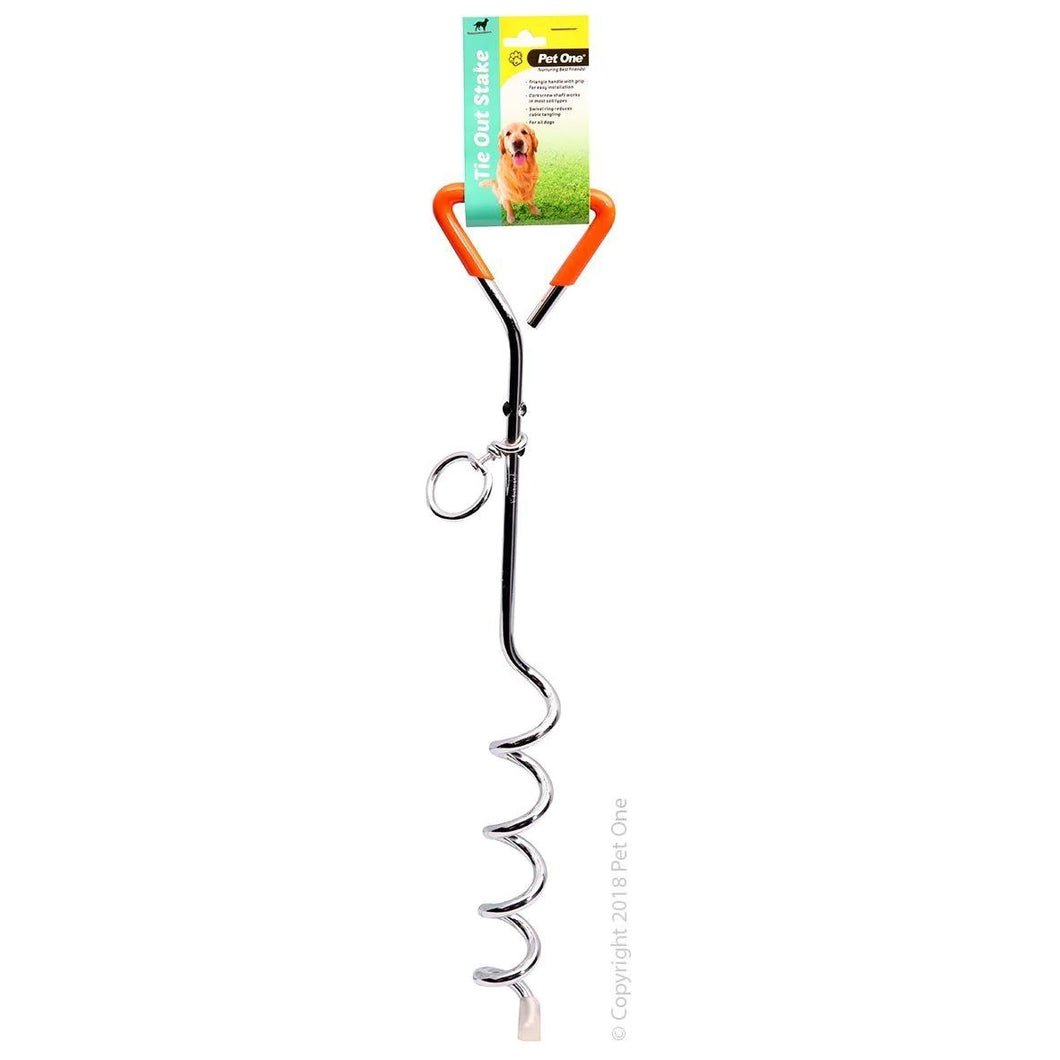 PO TIE OUT STAKE 45CM X 8MM W/PLASTIC HANDLE