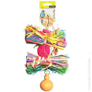 BIRD TOY RATTAN BELL RAFIA & GOURD