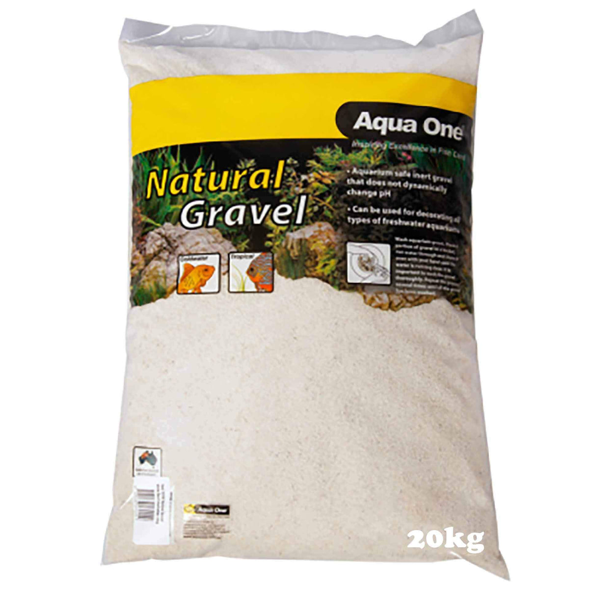 AQUA ONE NATURAL GRAVEL WHITE SAND AUSTRALIAN 20KG