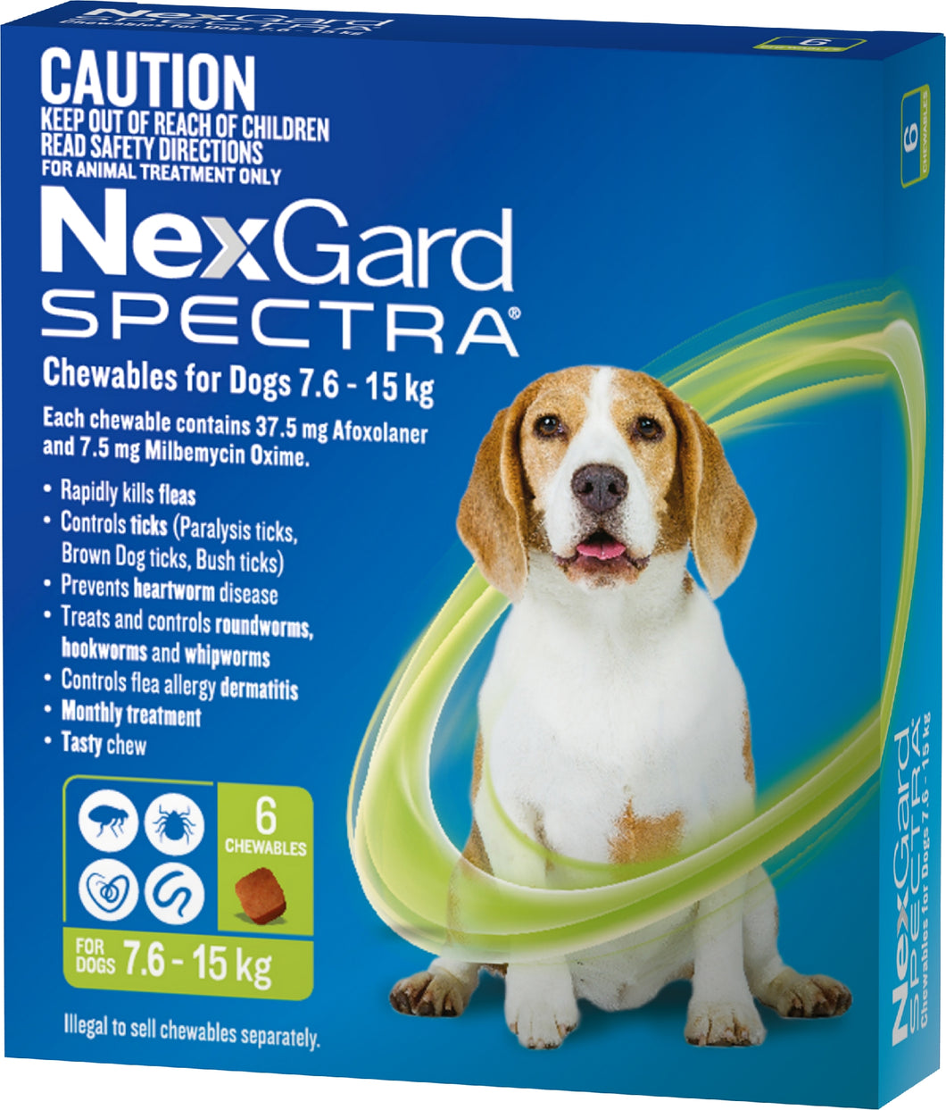 NEXGARD SPECTRA 7.6-15KG 6PK GREEN