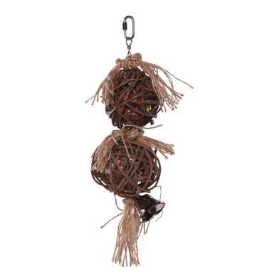 KAZOO BIRD TOY TWIN STACKED WICKER BALL W/BELL MEDIUM