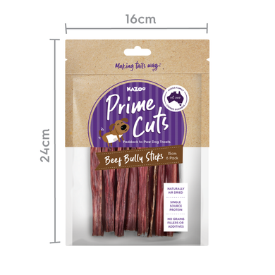 KAZOO PRIME CUTS BEEF BULLY STICKS 15CM 6PK