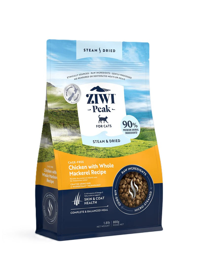 ZIWI CAT FOOD STEAM DRIED CHICKEN & MACKEREL 800G