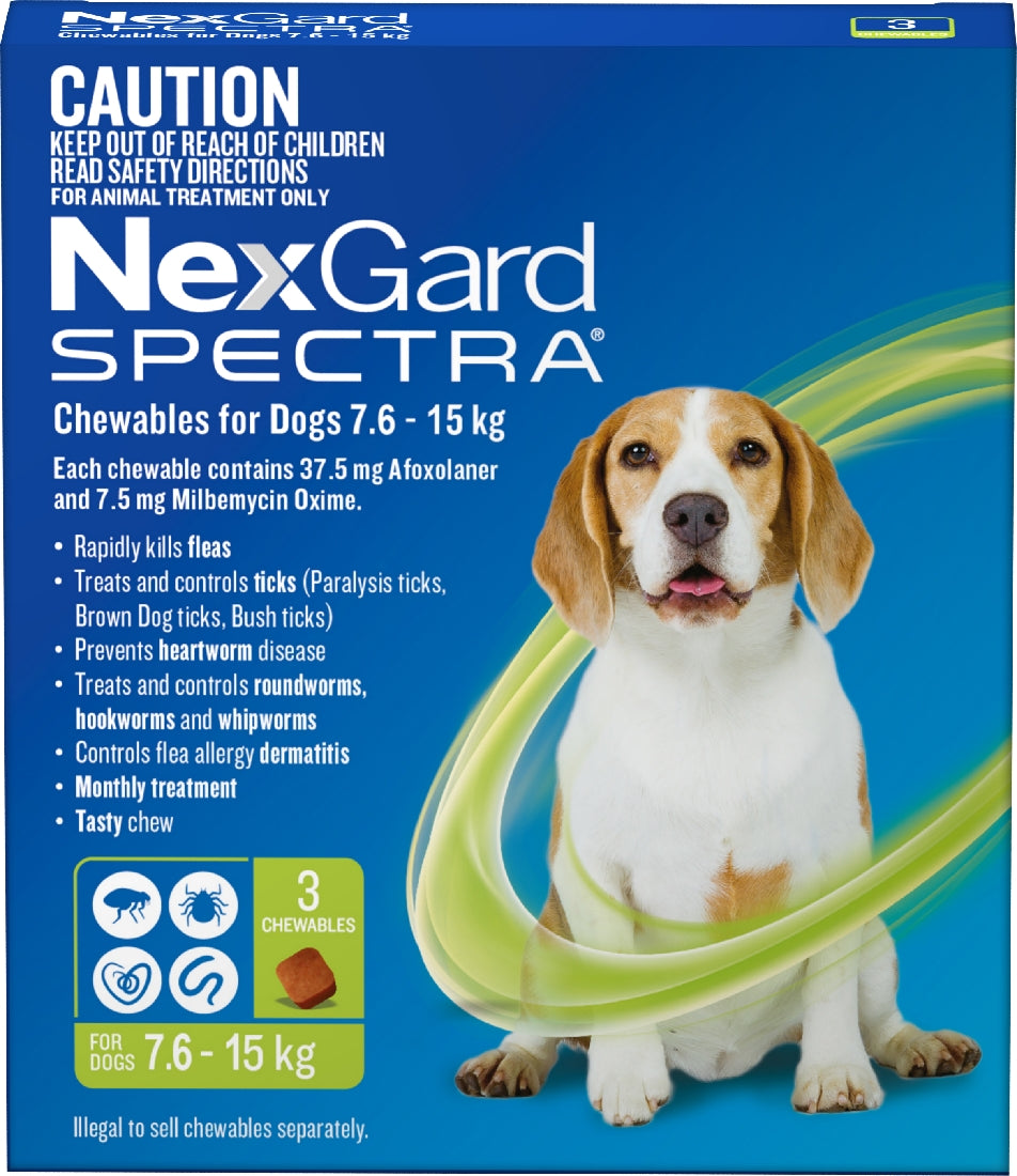 NEXGARD SPECTRA 7.6 - 15KG 3PK GREEN